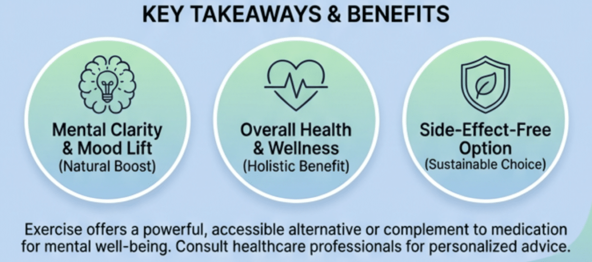 Key Takeaways and Benefits: Exercise Vs. antidepressant infographic