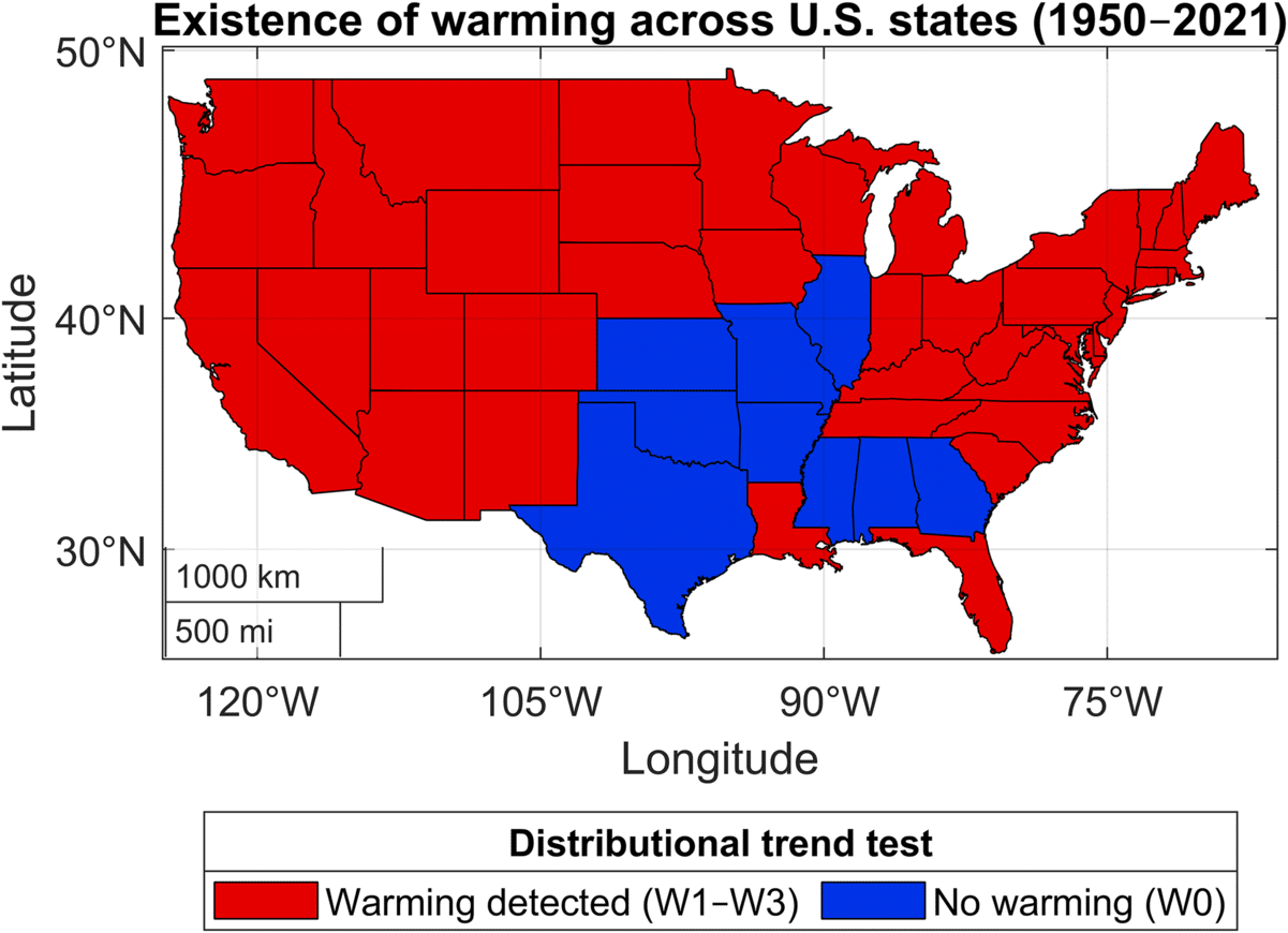 Map shows warming existence across U.S. states