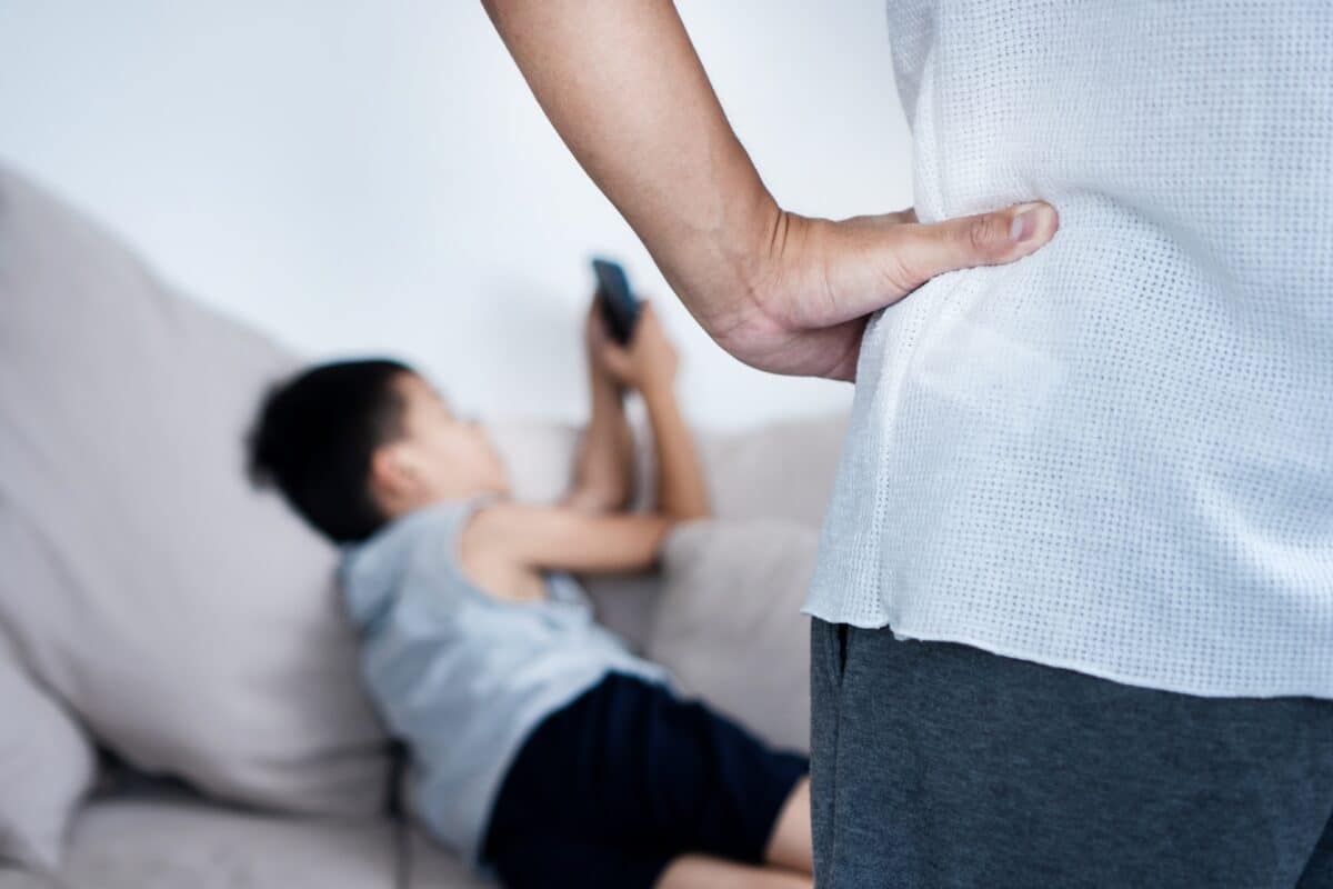 child on phone, parent mad