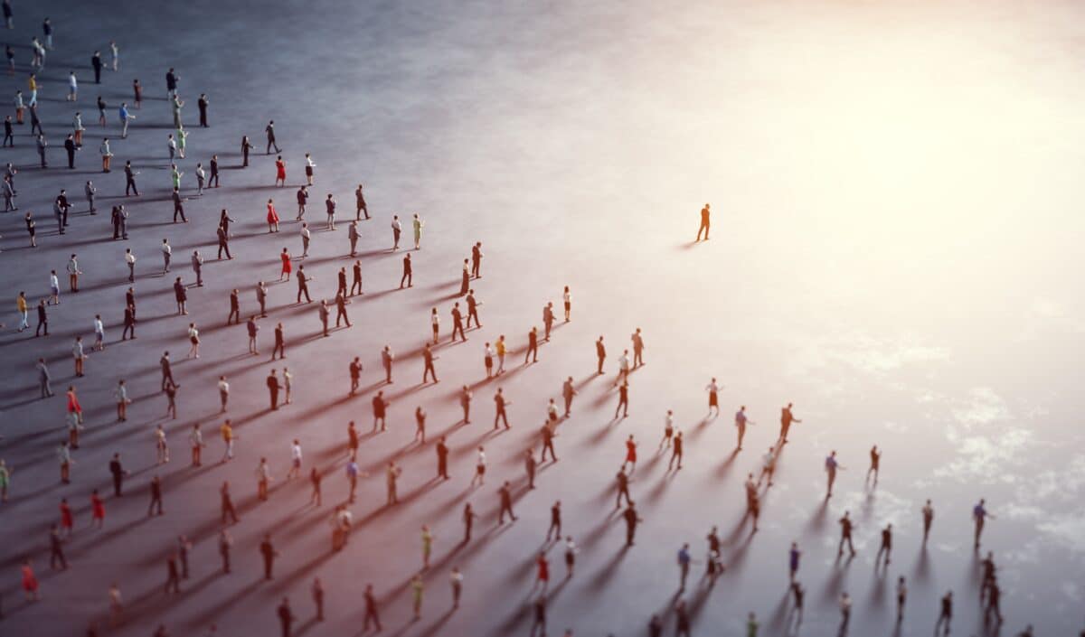 People,Follow,A,Leader.,Community,Of,Followers.,3d,Illustration