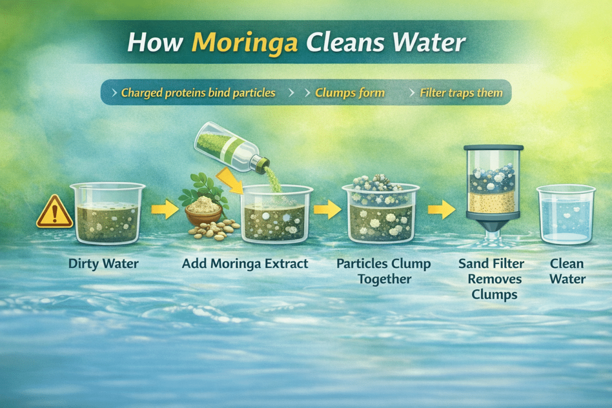 How moringa purifies water step-by-step