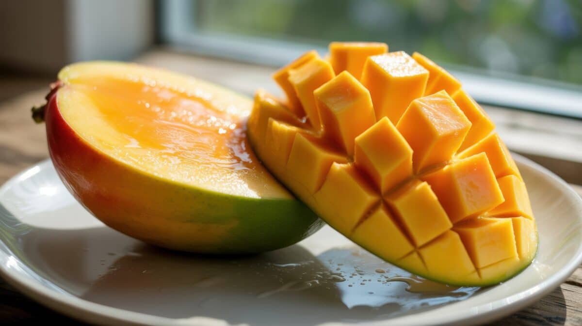 Fresh juicy mango sliced on a plate