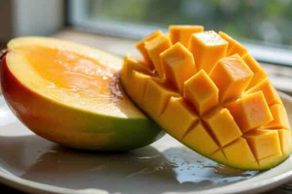 Fresh juicy mango sliced on a plate