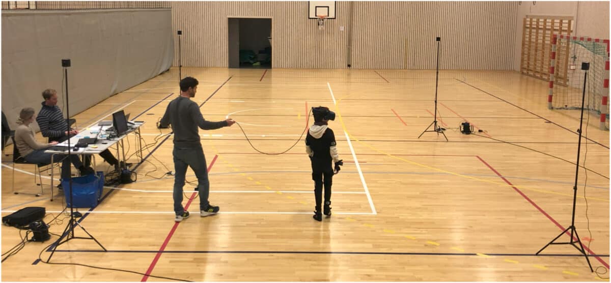 Child in gymnasium with VR headset