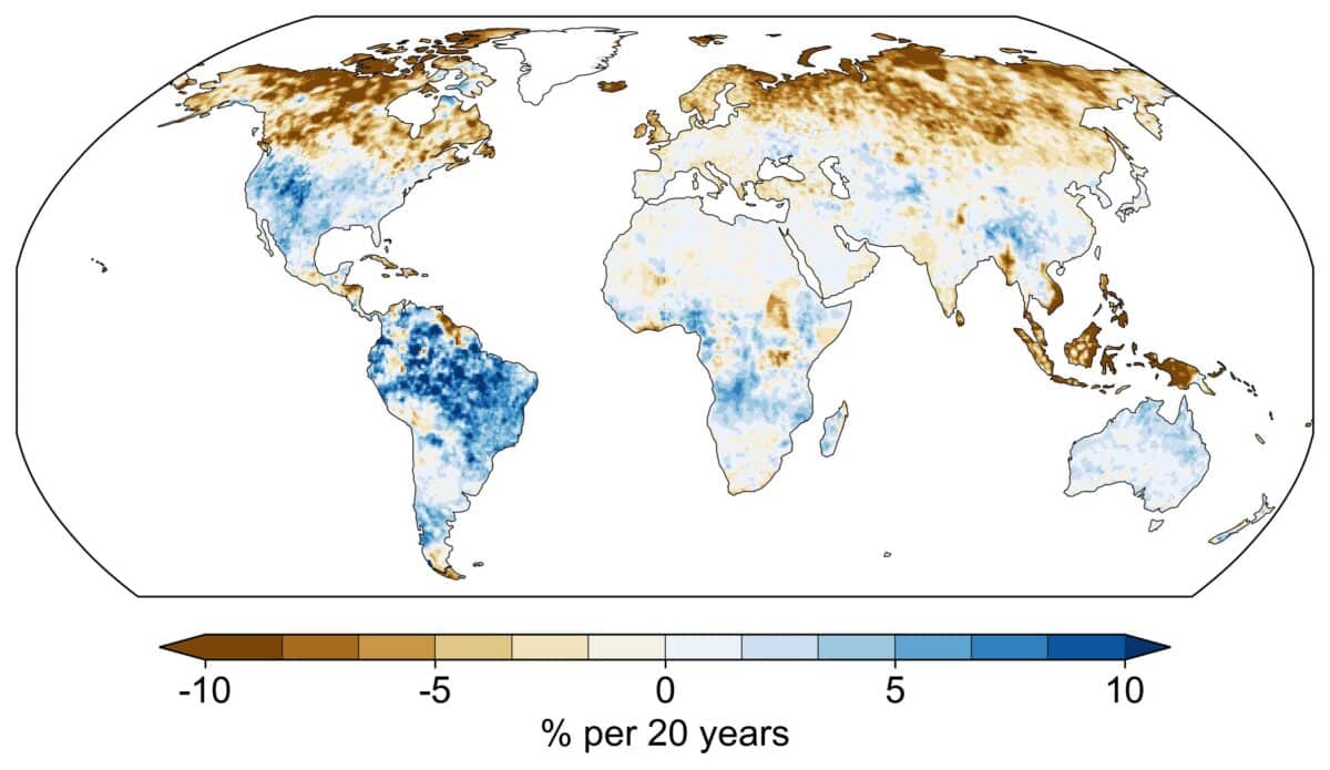 Rain concentration change 1980-2022