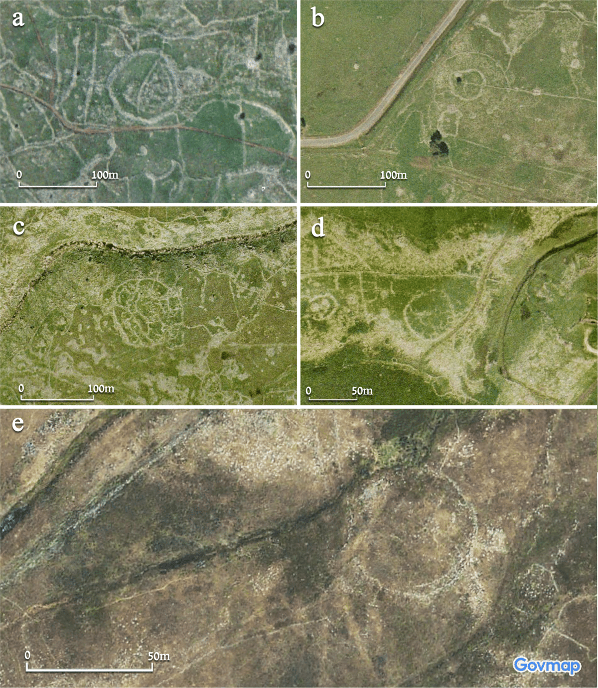 Aerial views of complex circles at Rujm el-Hiri, the Israeli Stonehenge