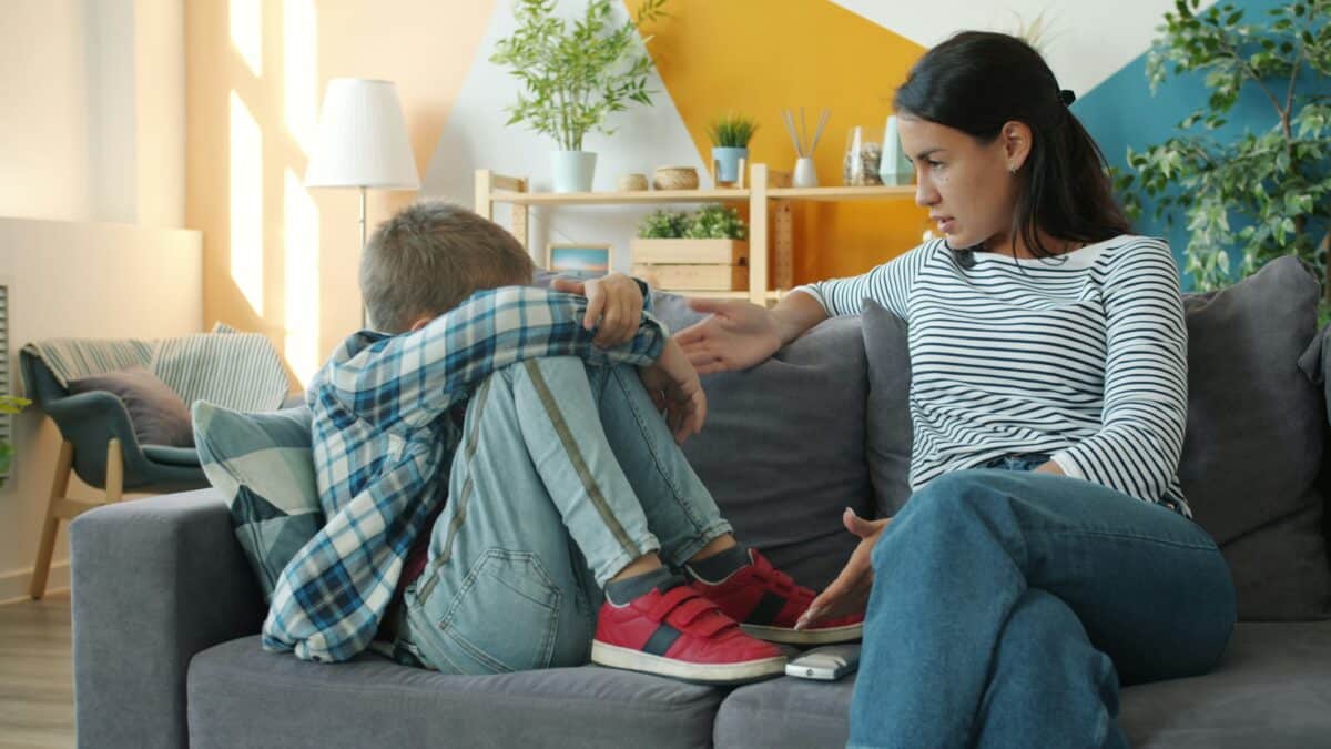 mom talking to child