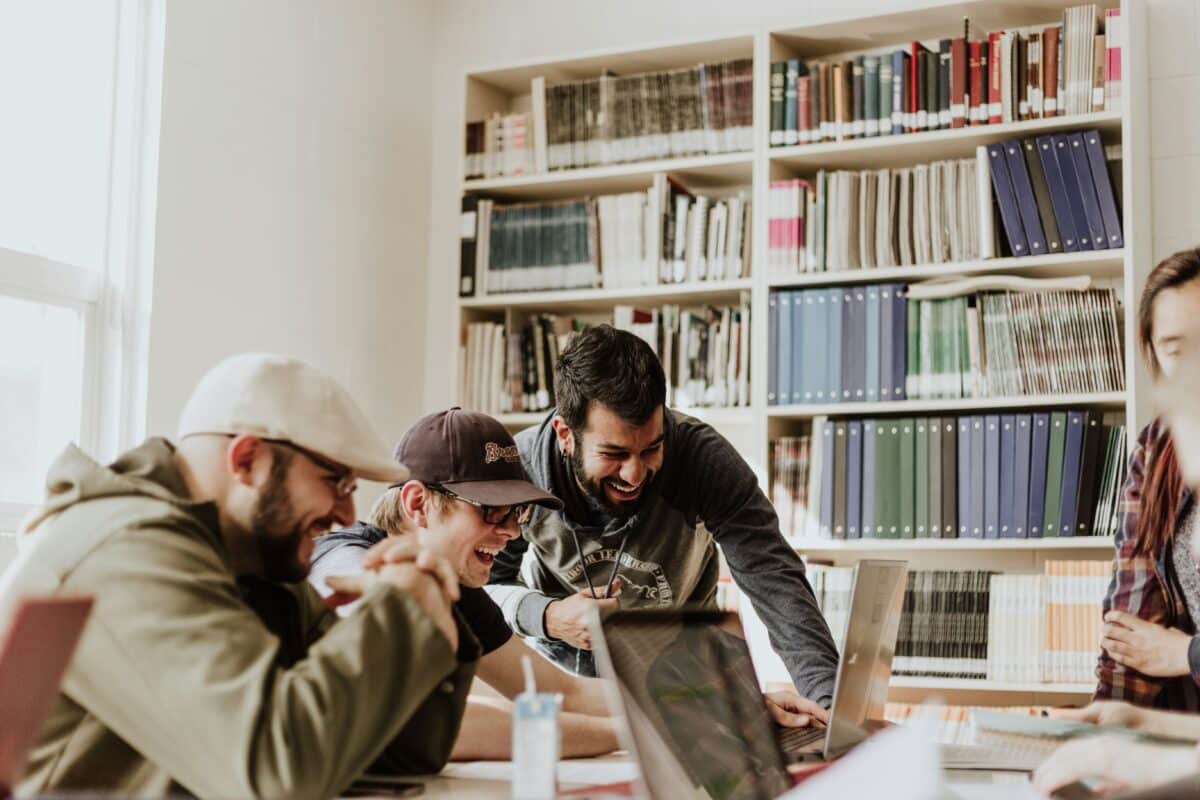 college students laughing