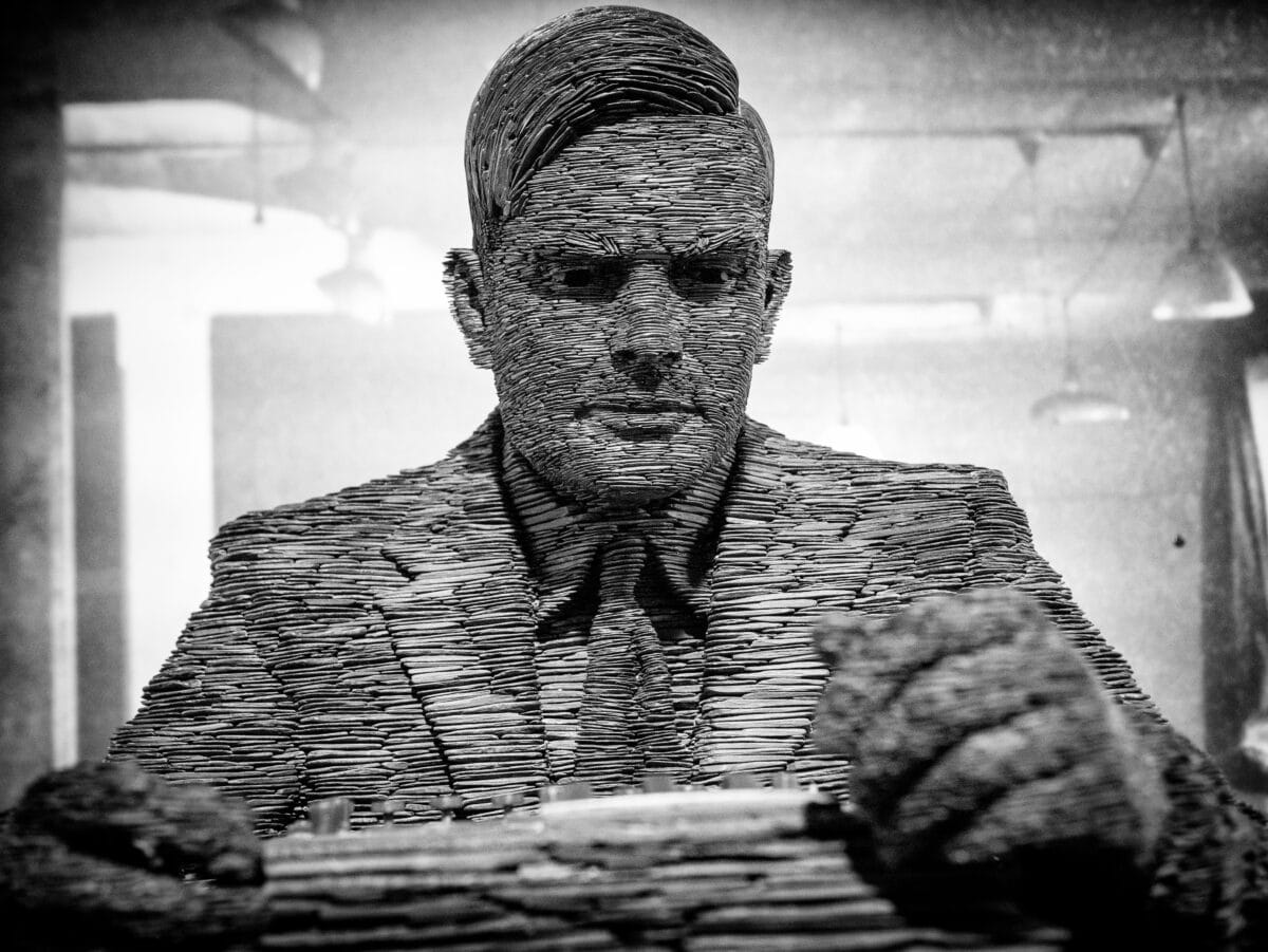Slate statue of Alan Turing in Bletchley Park, Milton Keynes, Britain