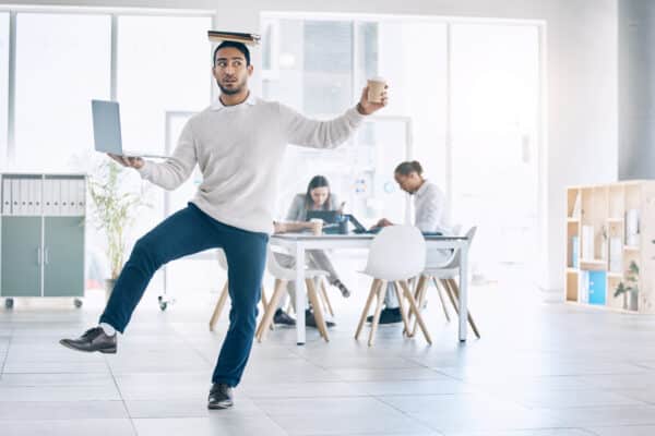 Man multitasking multiple jobs and tasks
