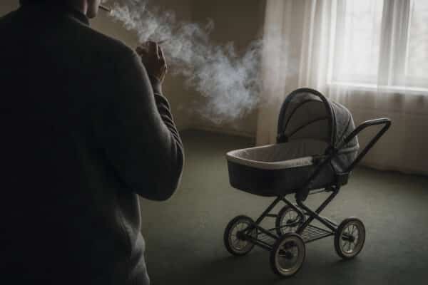 Secondhand Smoke Threat Near Empty Baby Pram