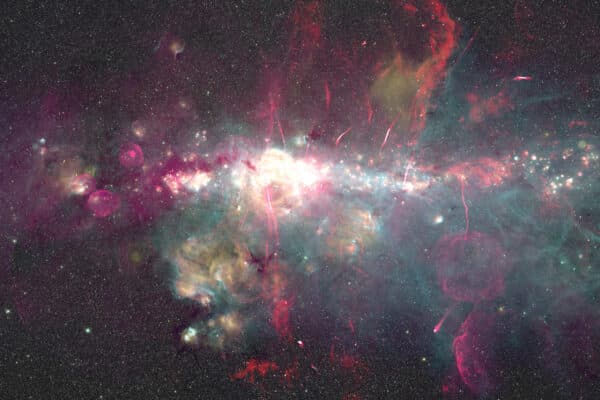 Image of the galactic center obtained from observations made with different telescopes.