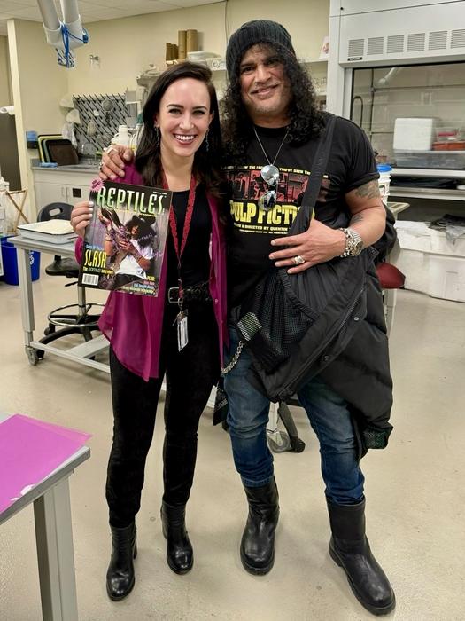Slash and Sara Ruane, the paper's senior author, at the Field Museum, with Sara's copy of Reptiles Magazine featuring Slash on the cover.