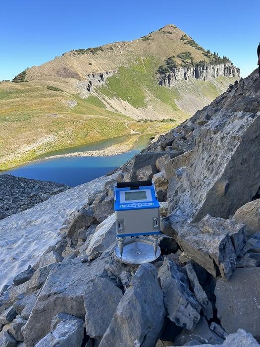University of Utah geologists used this CG-6 gravimeter to record the dimensions and ice volume fraction of the Mount Timpanogos rock glacier in 2024. Photo credit: Bronson Cvijanovich