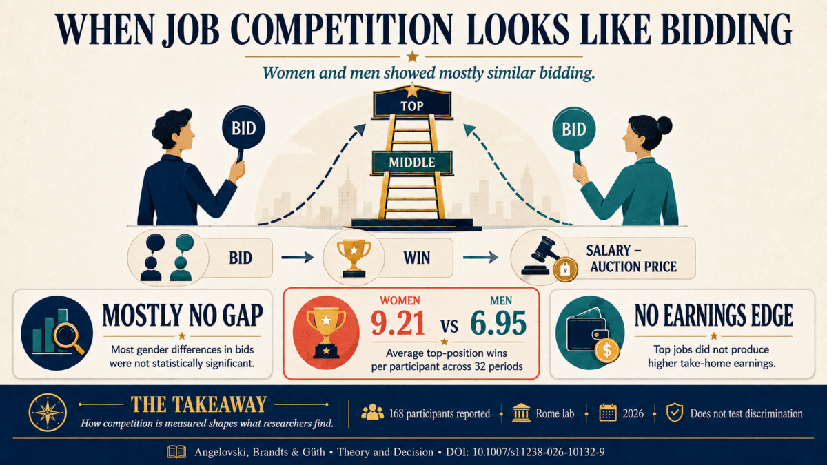 Infographic showing mostly similar bidding by gender; women averaged 9.21 top-position wins versus 6.95 for men.