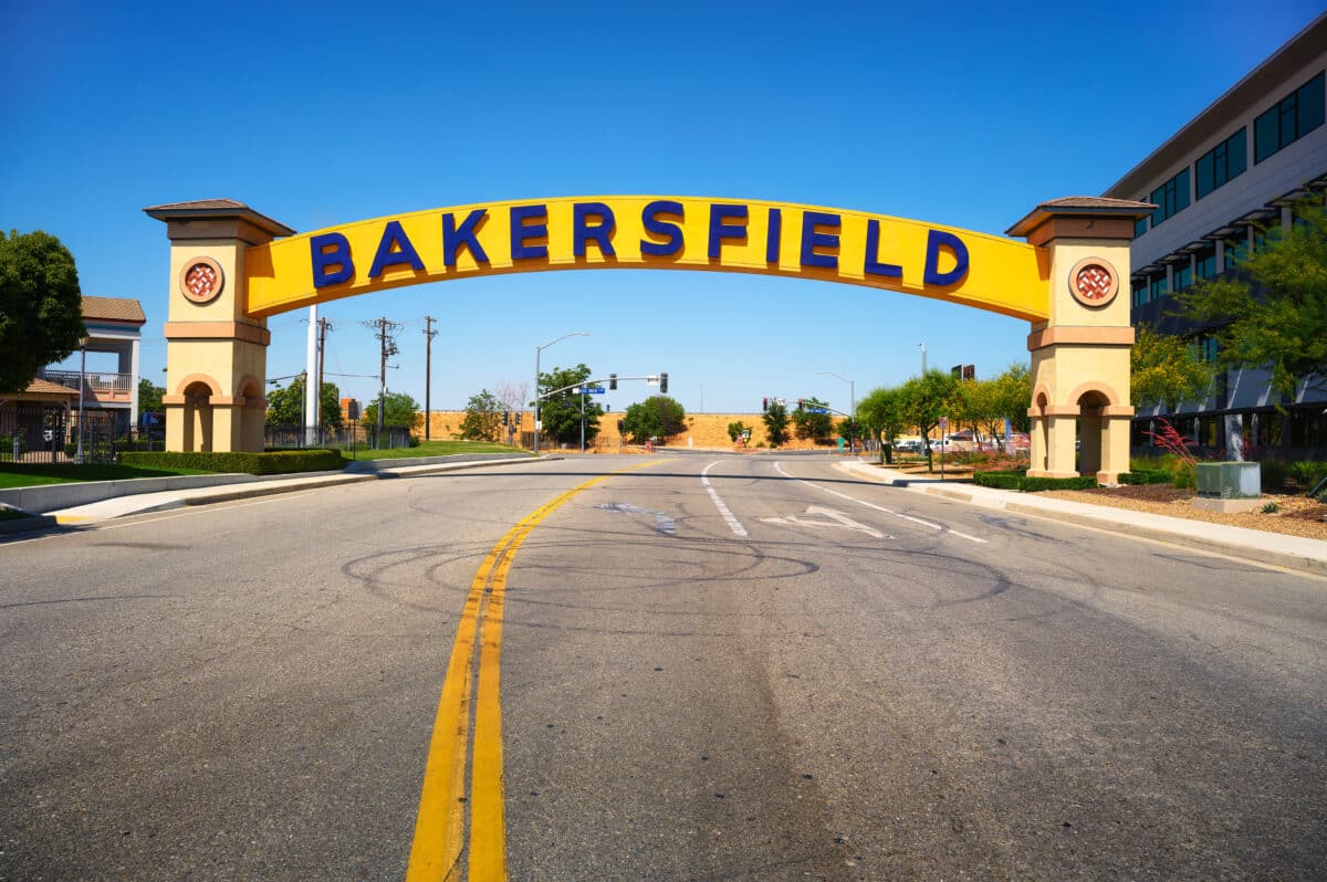 The Bakersfield welcome sign, also known as the Bakersfield Neon Arch.
