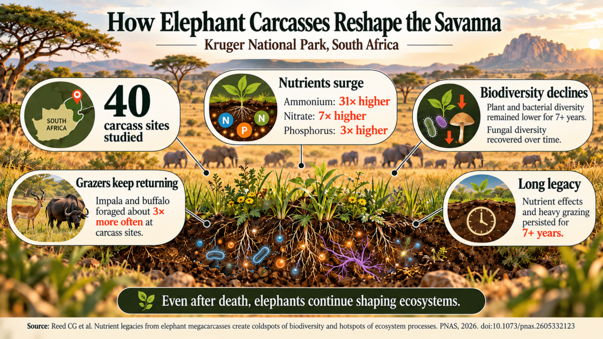 Elephant Carcasses Reshape Savanna Ecosystems