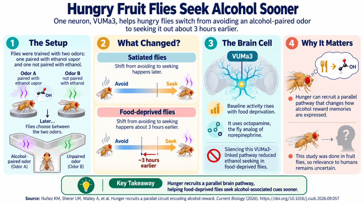 Hungry Fruit Flies Seek Alcohol Sooner