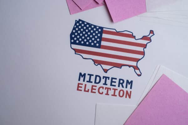 Midterm Election United States Map Graphic. Vote 2026. US flag. November 3. Election in United States